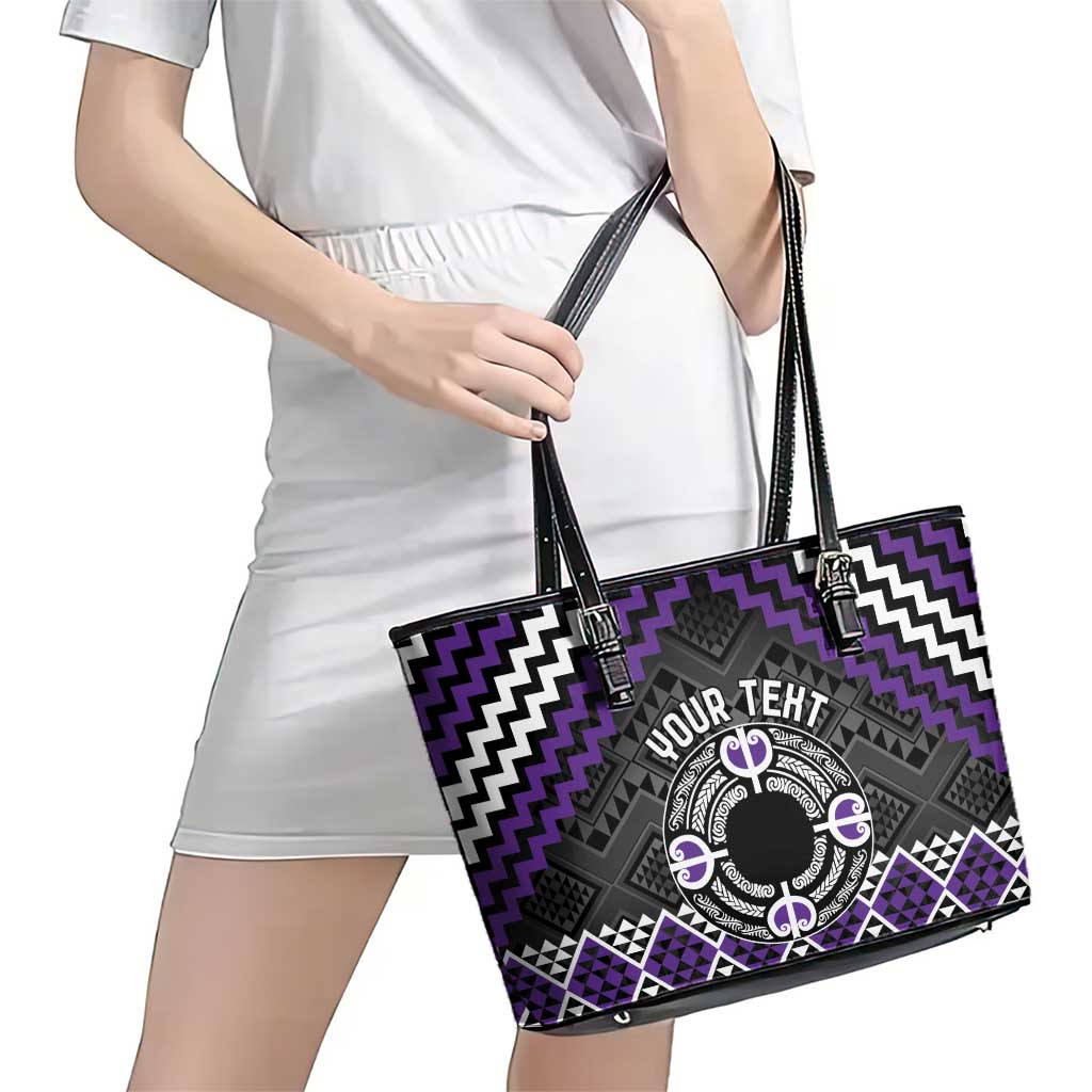 Personalised Aotearoa Niho Taniwha Motif Leather Tote Bag Violet Style LT9 - Polynesian Pride