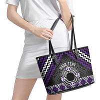 Personalised Aotearoa Niho Taniwha Motif Leather Tote Bag Violet Style LT9 - Polynesian Pride
