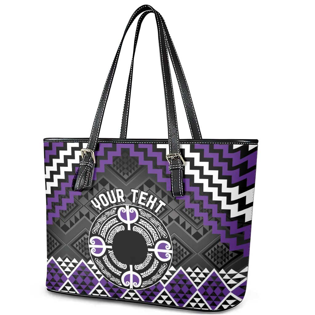 Personalised Aotearoa Niho Taniwha Motif Leather Tote Bag Violet Style LT9 - Polynesian Pride