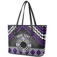 Personalised Aotearoa Niho Taniwha Motif Leather Tote Bag Violet Style LT9 - Polynesian Pride