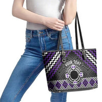 Personalised Aotearoa Niho Taniwha Motif Leather Tote Bag Violet Style LT9 - Polynesian Pride