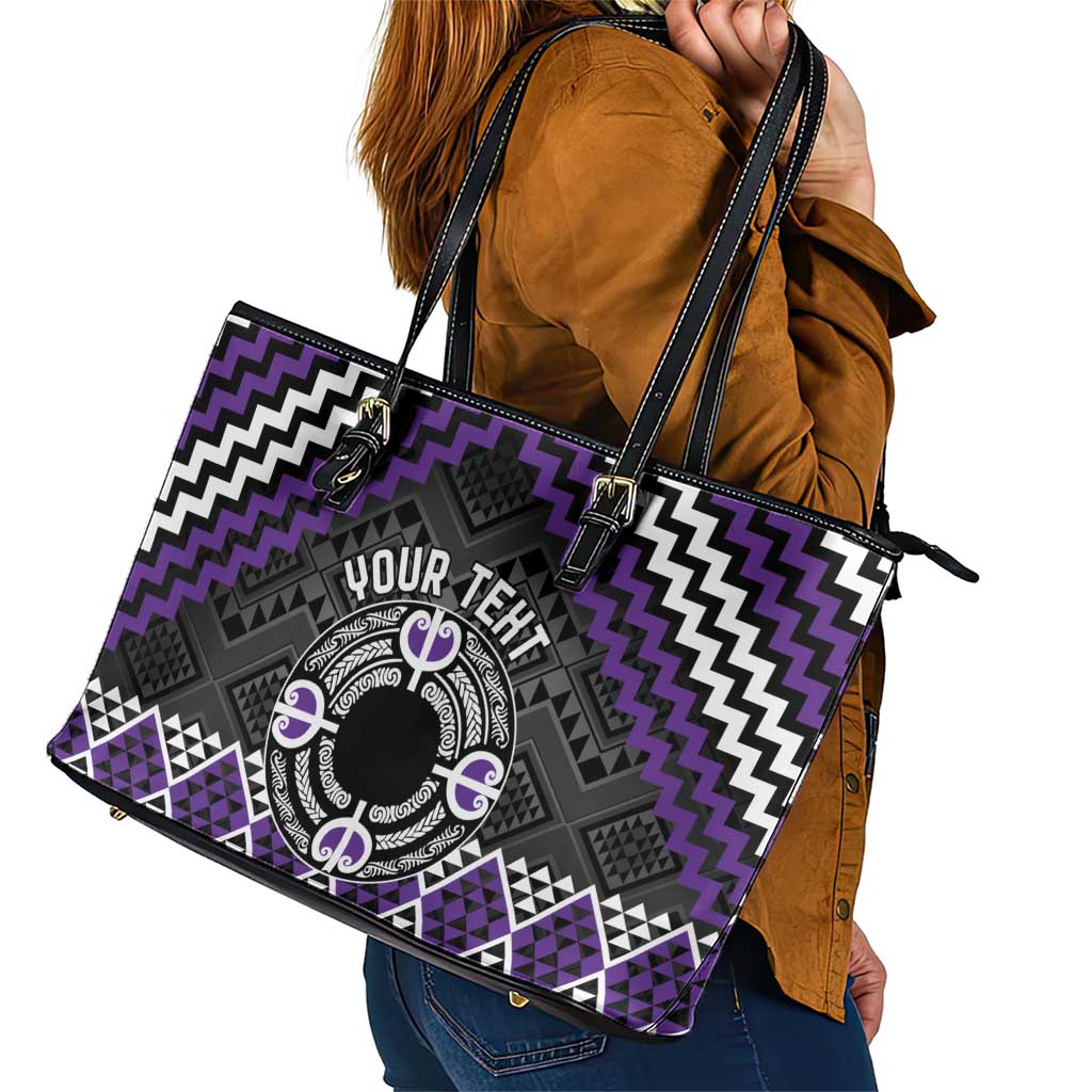 Personalised Aotearoa Niho Taniwha Motif Leather Tote Bag Violet Style LT9 - Polynesian Pride