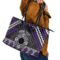 Personalised Aotearoa Niho Taniwha Motif Leather Tote Bag Violet Style LT9 - Polynesian Pride