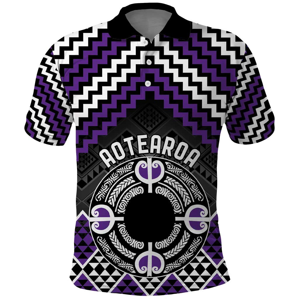 Personalised Aotearoa Niho Taniwha Motif Polo Shirt Violet Style