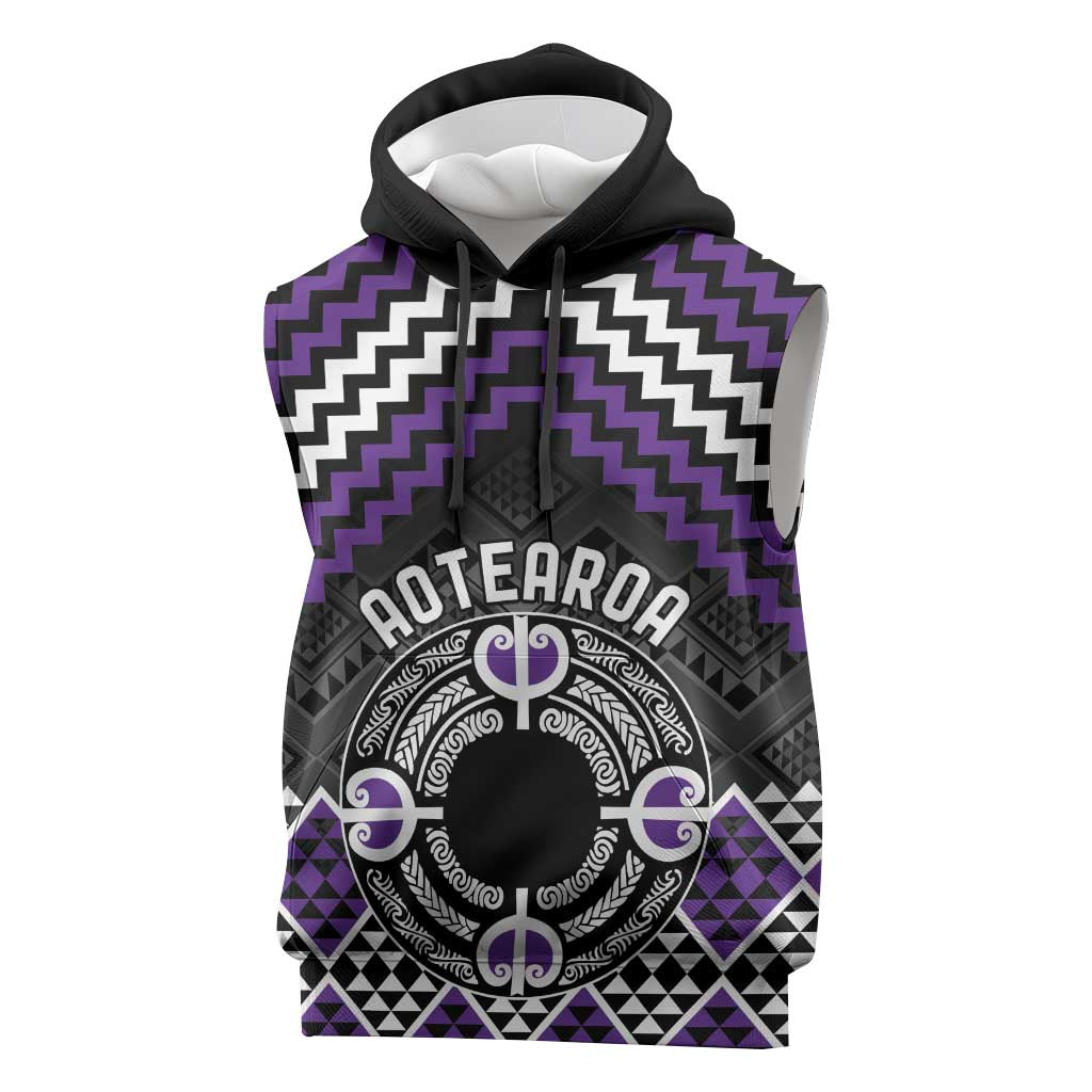 Personalised Aotearoa Niho Taniwha Motif Sleeveless Hoodie Violet Style LT9 Violet - Polynesian Pride