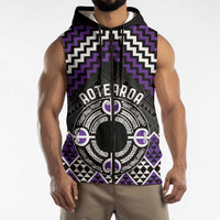 Personalised Aotearoa Niho Taniwha Motif Sleeveless Zip Hoodie Violet Style - Polynesian Pride