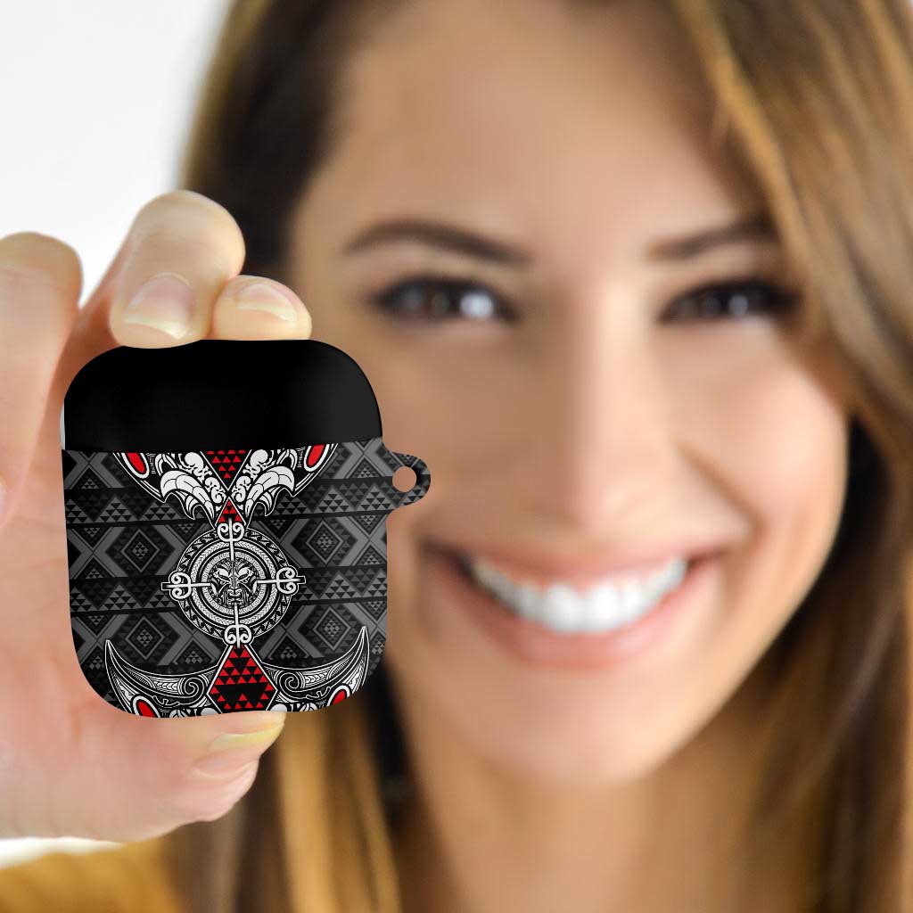 Black Aotearoa Taniko Motif AirPods Case Vintage Maori New Zealand Tribal Art Pattern LT9 Black - Polynesian Pride