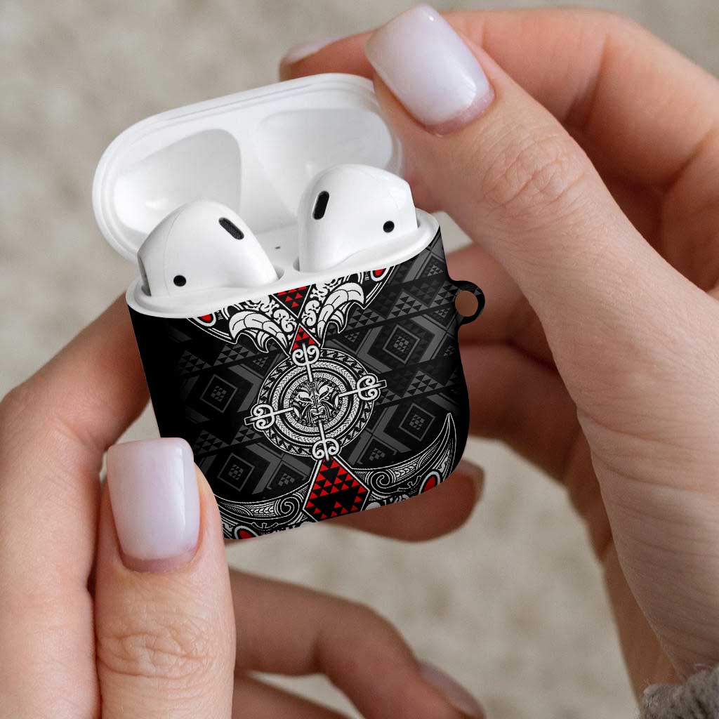 Black Aotearoa Taniko Motif AirPods Case Vintage Maori New Zealand Tribal Art Pattern LT9 - Polynesian Pride