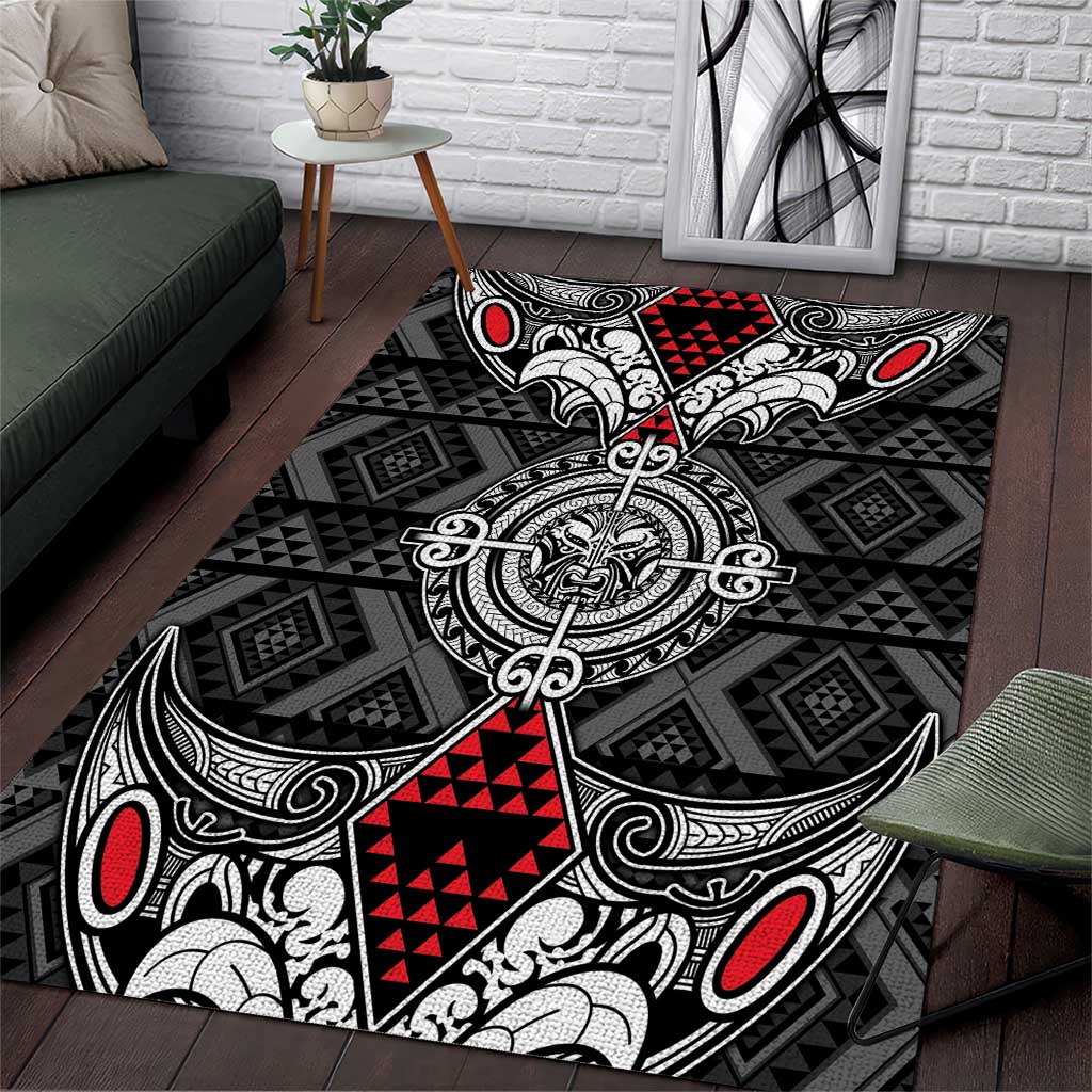 Black Aotearoa Taniko Motif Area Rug Vintage Maori New Zealand Tribal Art Pattern