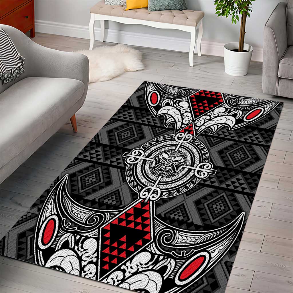 Black Aotearoa Taniko Motif Area Rug Vintage Maori New Zealand Tribal Art Pattern LT9 - Polynesian Pride