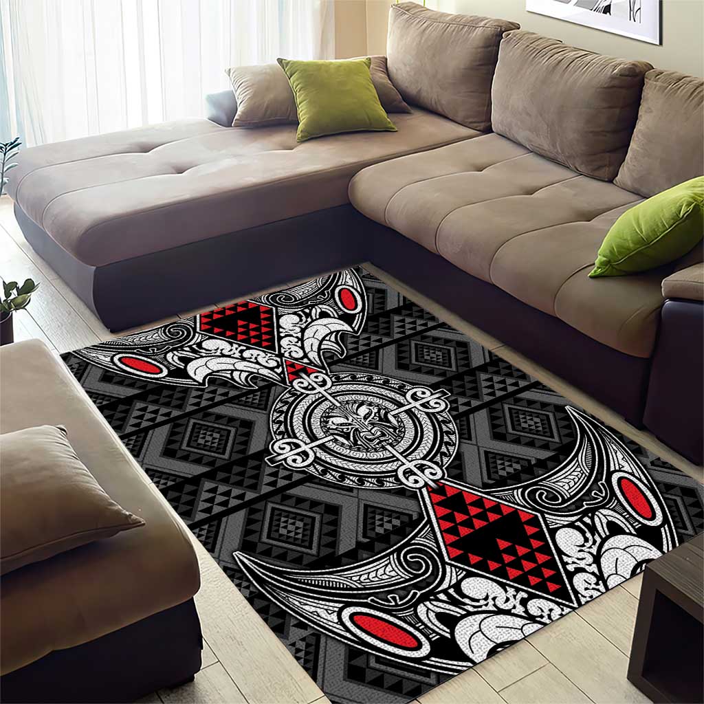 Black Aotearoa Taniko Motif Area Rug Vintage Maori New Zealand Tribal Art Pattern LT9 - Polynesian Pride