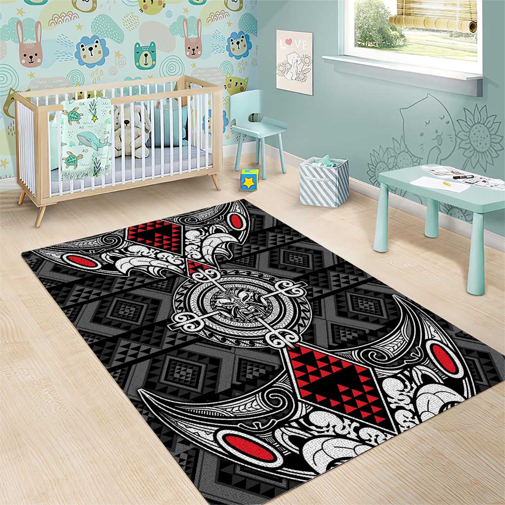 Black Aotearoa Taniko Motif Area Rug Vintage Maori New Zealand Tribal Art Pattern LT9 - Polynesian Pride