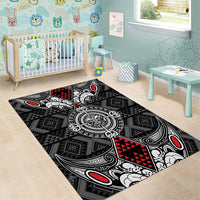 Black Aotearoa Taniko Motif Area Rug Vintage Maori New Zealand Tribal Art Pattern LT9 - Polynesian Pride
