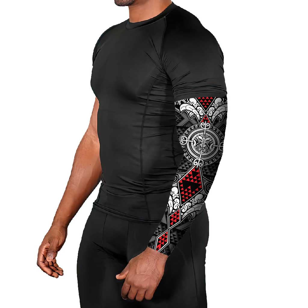 Black Aotearoa Taniko Motif Arm Sleeves Vintage Maori New Zealand Tribal Art Pattern LT9 - Polynesian Pride