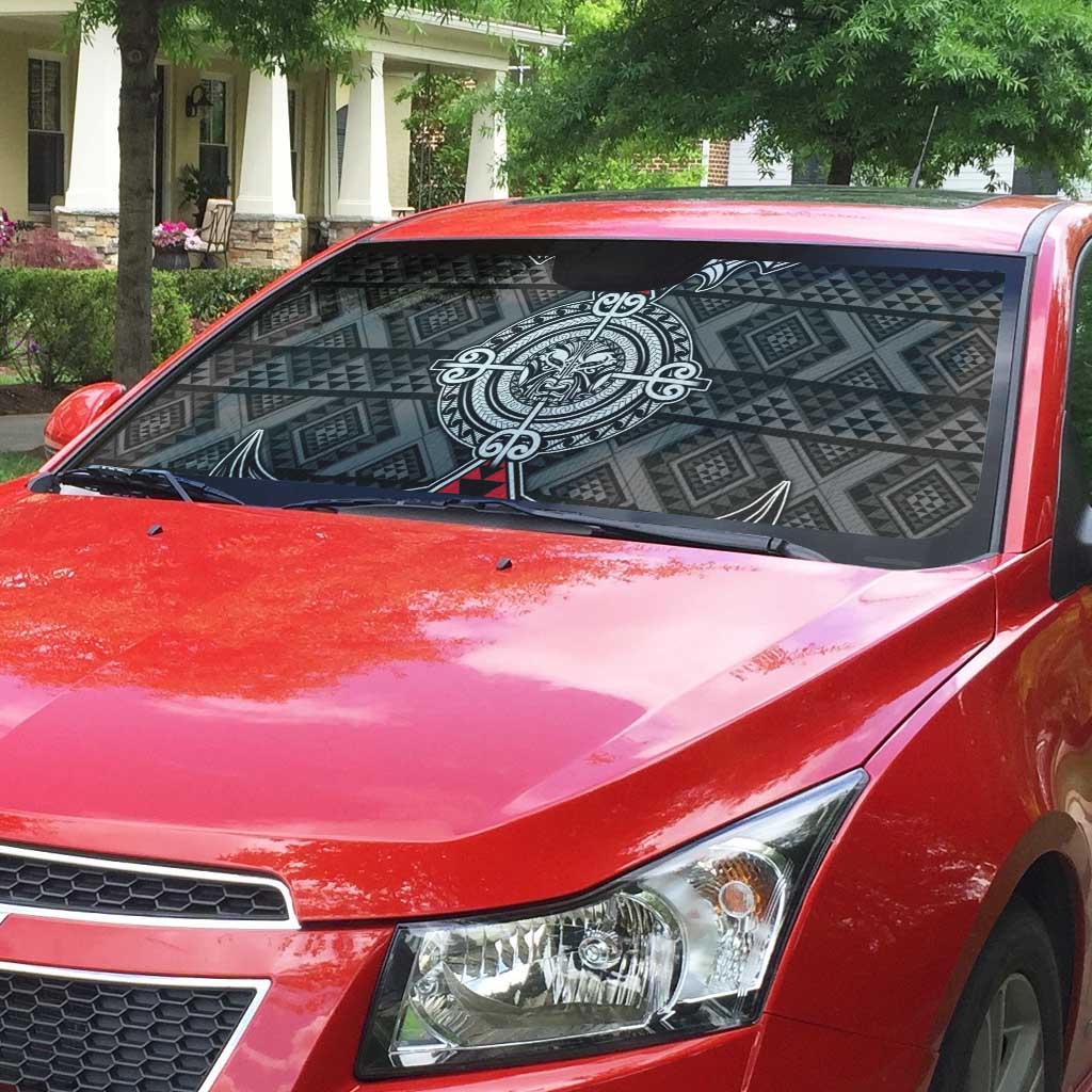 Black Aotearoa Taniko Motif Auto Sun Shade Vintage Maori New Zealand Tribal Art Pattern LT9 - Polynesian Pride
