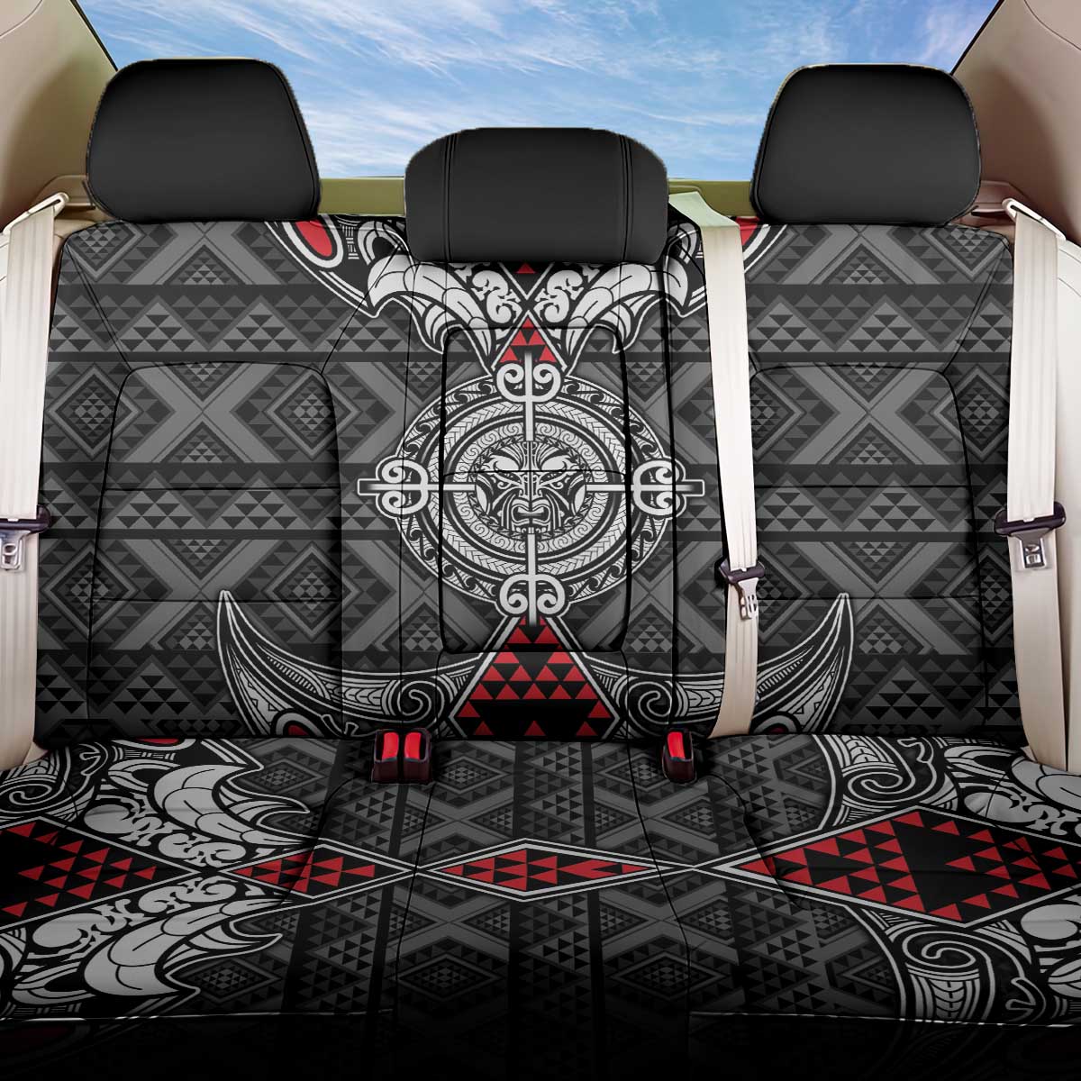 Black Aotearoa Taniko Motif Back Car Seat Cover Vintage Maori New Zealand Tribal Art Pattern LT9 One Size Black - Polynesian Pride