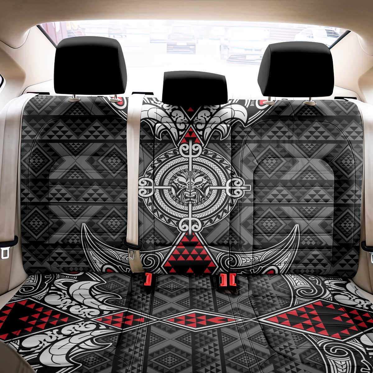 Black Aotearoa Taniko Motif Back Car Seat Cover Vintage Maori New Zealand Tribal Art Pattern LT9 - Polynesian Pride