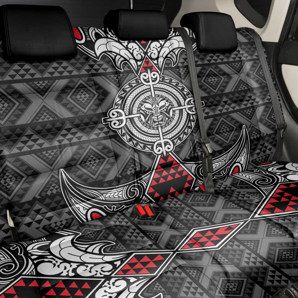 Black Aotearoa Taniko Motif Back Car Seat Cover Vintage Maori New Zealand Tribal Art Pattern LT9 - Polynesian Pride