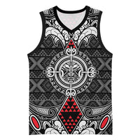 Black Aotearoa Taniko Motif Basketball Jersey Vintage Maori New Zealand Tribal Art Pattern LT9 Unisex Black - Polynesian Pride
