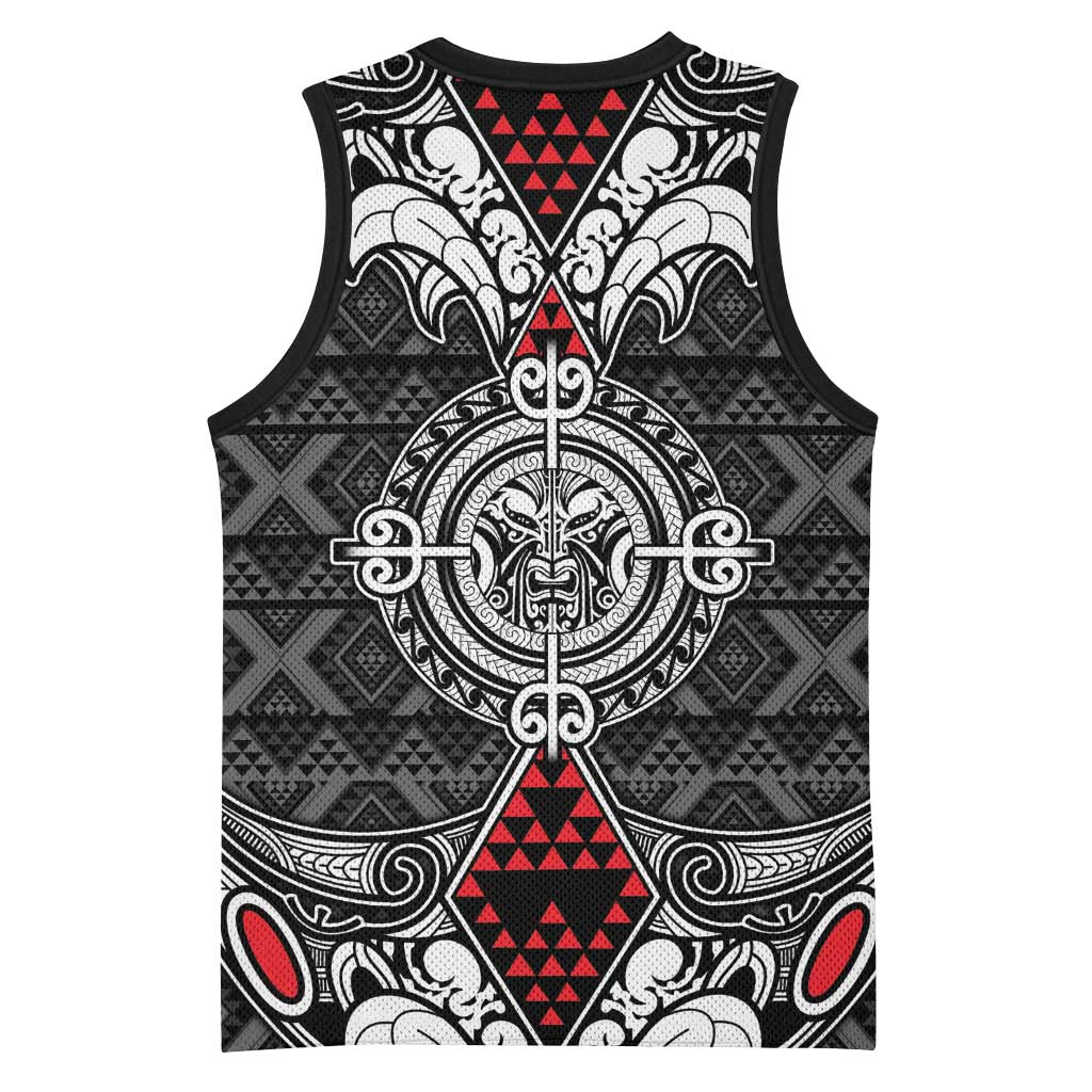 Black Aotearoa Taniko Motif Basketball Jersey Vintage Maori New Zealand Tribal Art Pattern LT9 - Polynesian Pride
