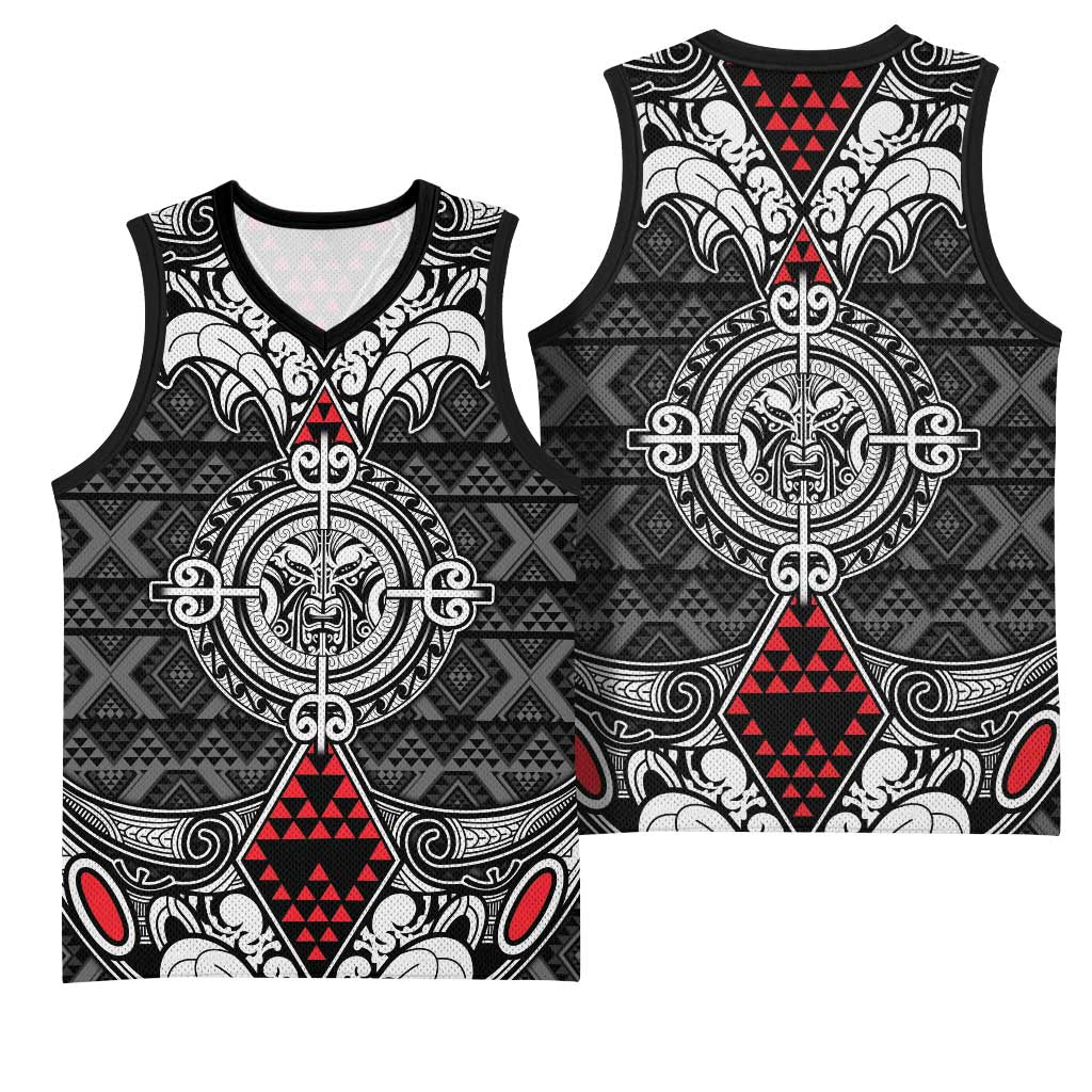 Black Aotearoa Taniko Motif Basketball Jersey Vintage Maori New Zealand Tribal Art Pattern LT9 - Polynesian Pride