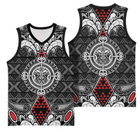 Black Aotearoa Taniko Motif Basketball Jersey Vintage Maori New Zealand Tribal Art Pattern LT9 - Polynesian Pride