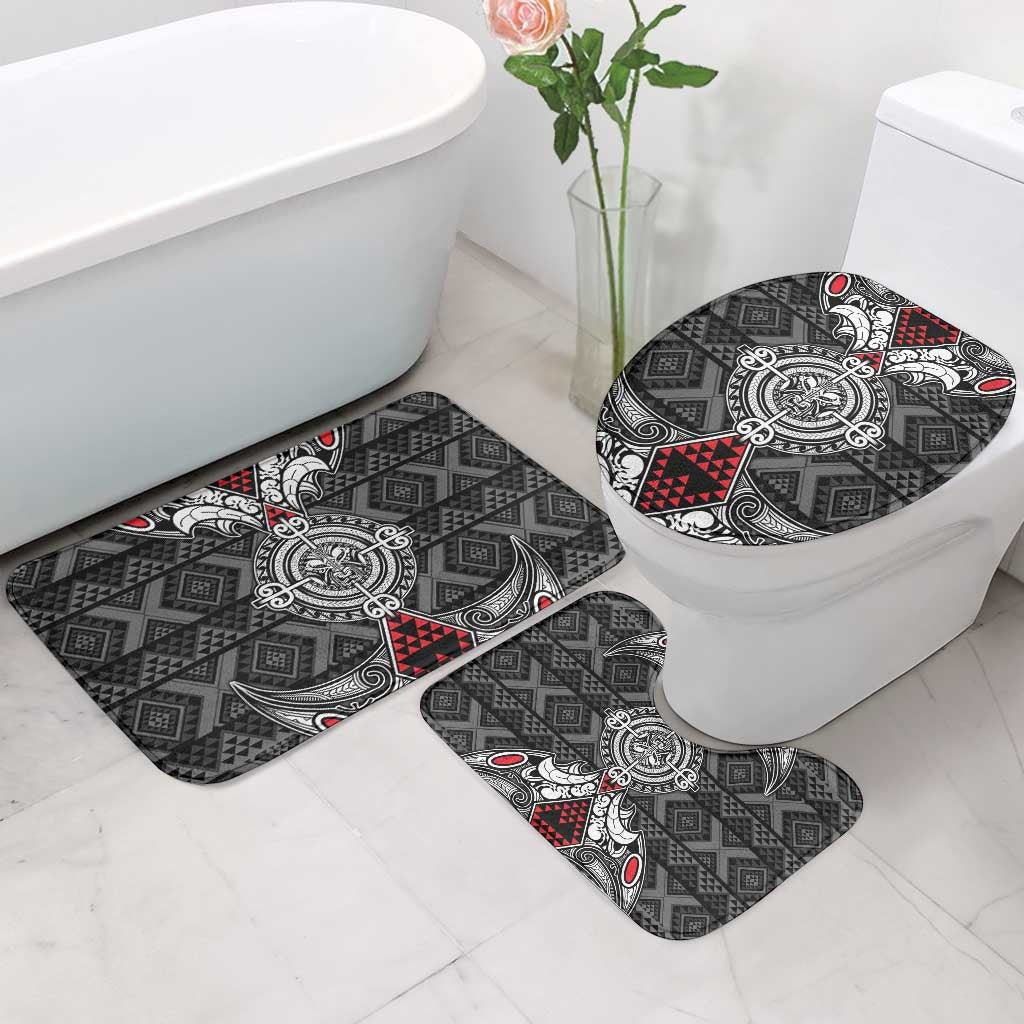Black Aotearoa Taniko Motif Bathroom Set Vintage Maori New Zealand Tribal Art Pattern LT9 - Polynesian Pride