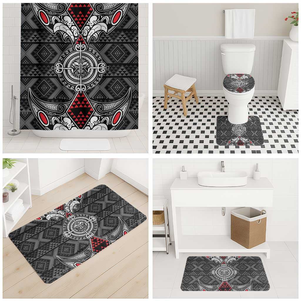 Black Aotearoa Taniko Motif Bathroom Set Vintage Maori New Zealand Tribal Art Pattern LT9 - Polynesian Pride