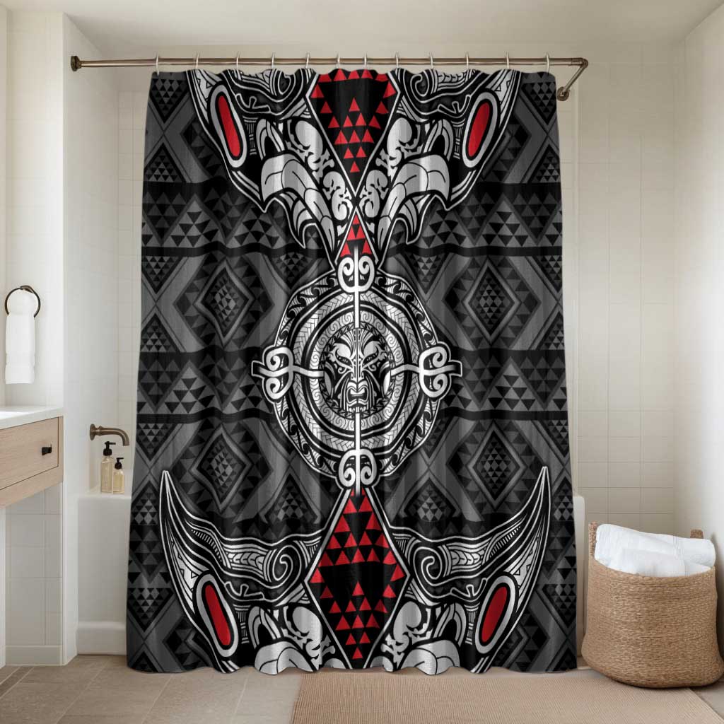 Black Aotearoa Taniko Motif Bathroom Set Vintage Maori New Zealand Tribal Art Pattern LT9 Shower Curtain Only Black - Polynesian Pride