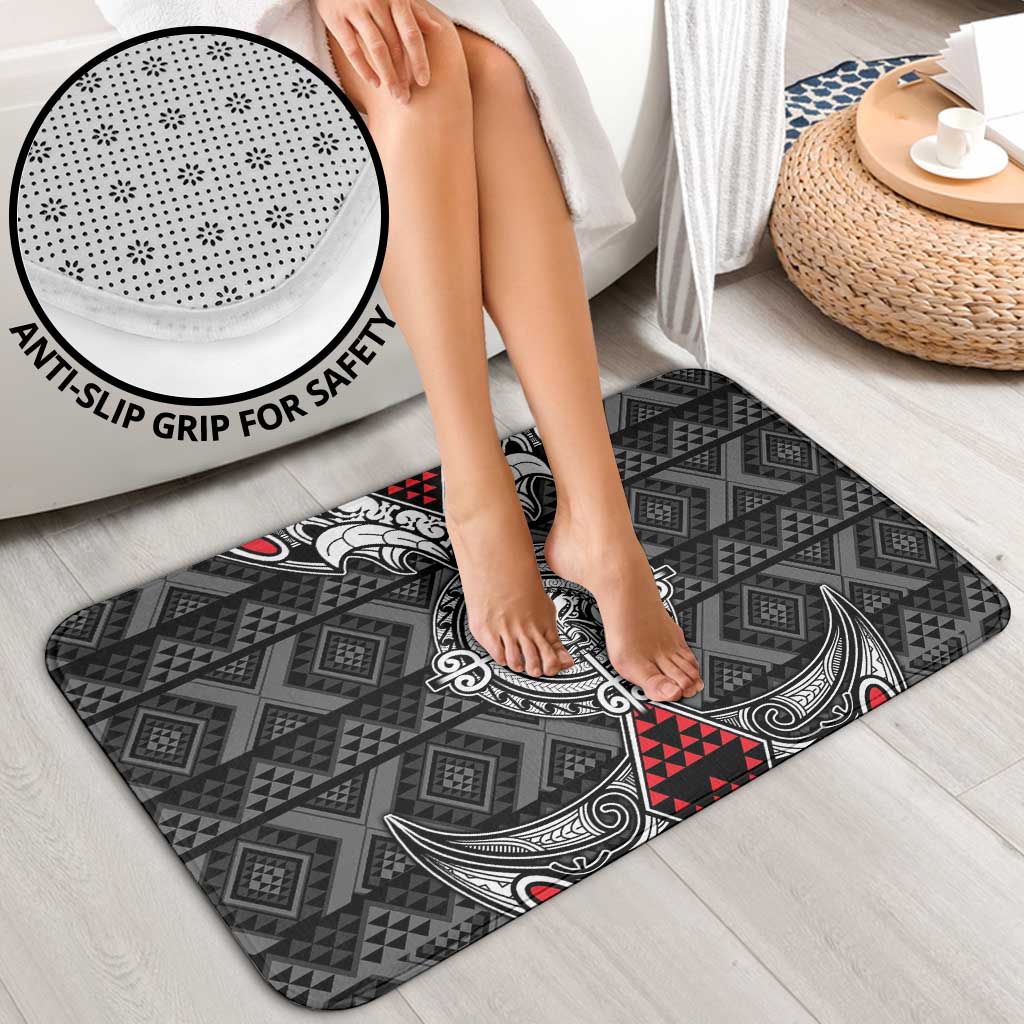 Black Aotearoa Taniko Motif Bathroom Set Vintage Maori New Zealand Tribal Art Pattern LT9 - Polynesian Pride