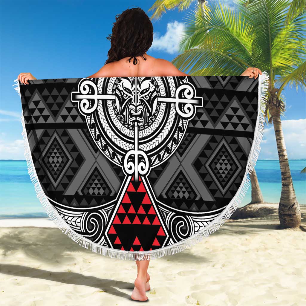 Black Aotearoa Taniko Motif Beach Blanket Vintage Maori New Zealand Tribal Art Pattern LT9 - Polynesian Pride