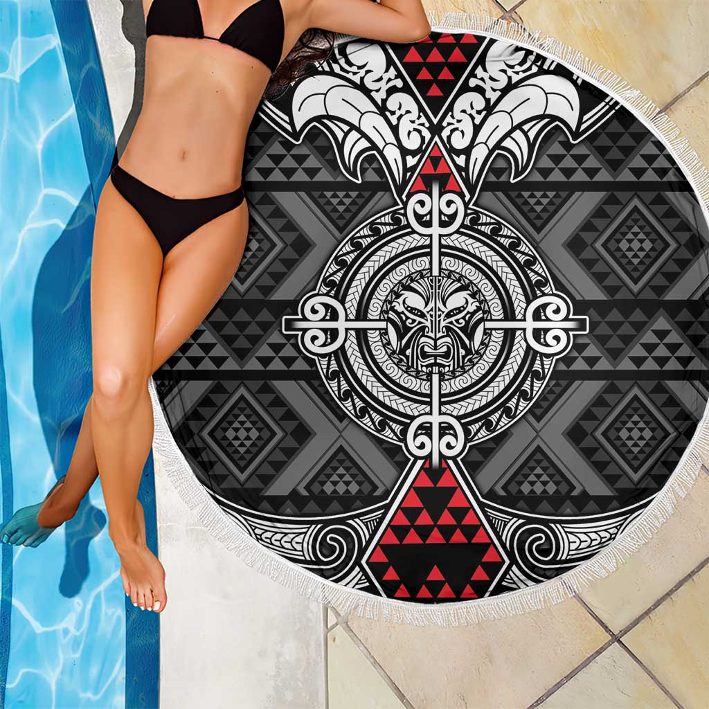 Black Aotearoa Taniko Motif Beach Blanket Vintage Maori New Zealand Tribal Art Pattern LT9 - Polynesian Pride