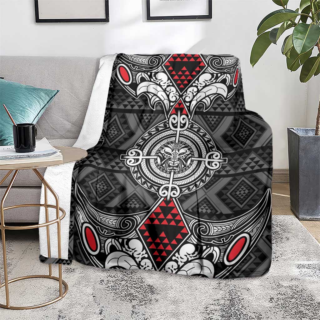Black Aotearoa Taniko Motif Blanket Vintage Maori New Zealand Tribal Art Pattern LT9 - Polynesian Pride