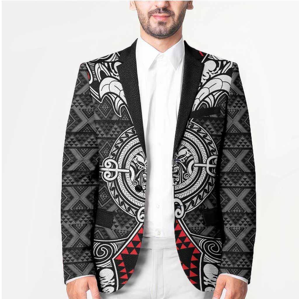 Black Aotearoa Taniko Motif Blazer Vintage Maori New Zealand Tribal Art Pattern LT9 - Polynesian Pride
