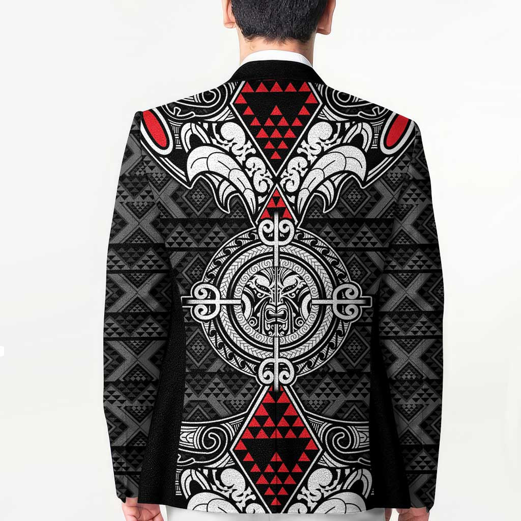 Black Aotearoa Taniko Motif Blazer Vintage Maori New Zealand Tribal Art Pattern LT9 - Polynesian Pride