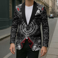 Black Aotearoa Taniko Motif Blazer Vintage Maori New Zealand Tribal Art Pattern LT9 - Polynesian Pride