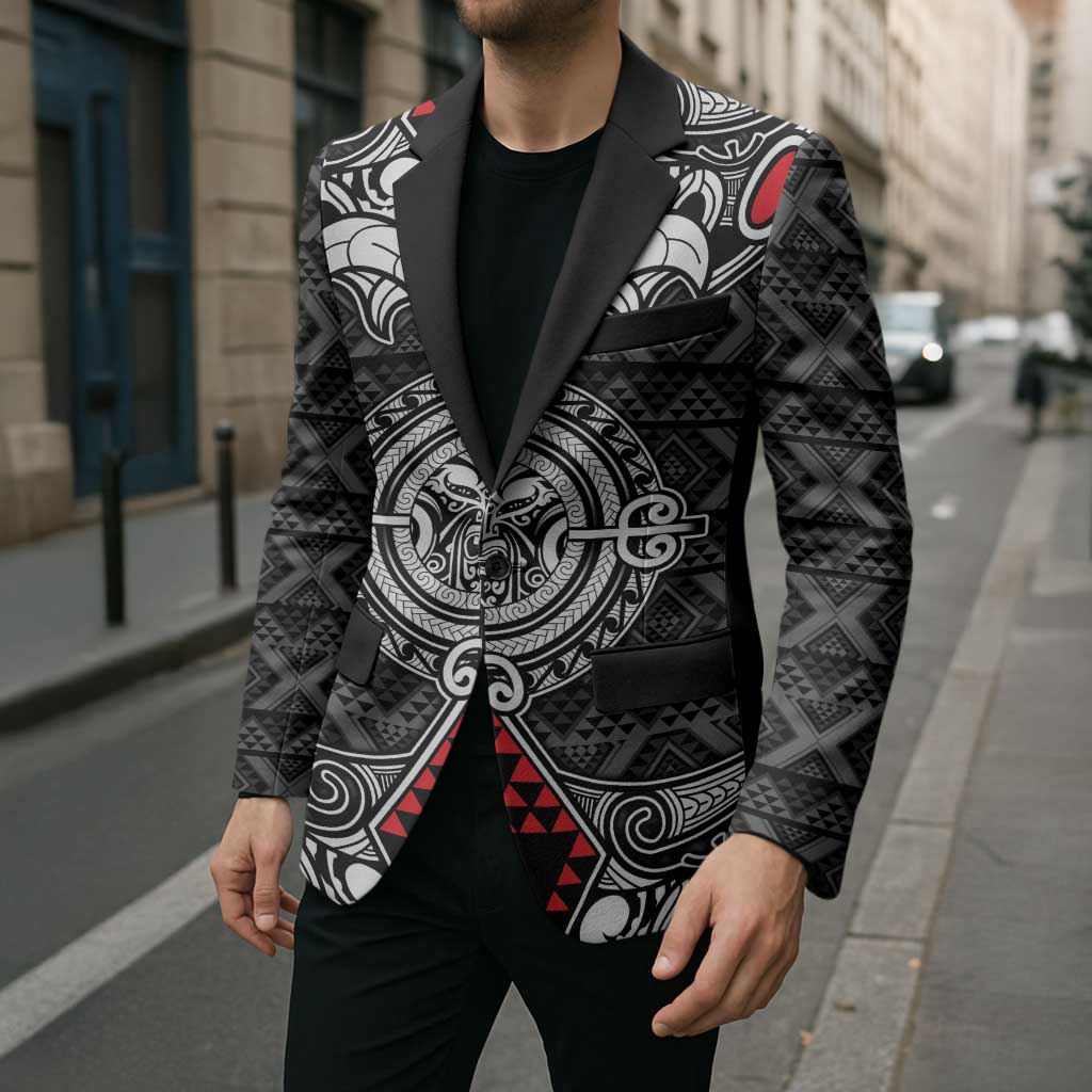 Black Aotearoa Taniko Motif Blazer Vintage Maori New Zealand Tribal Art Pattern LT9 - Polynesian Pride