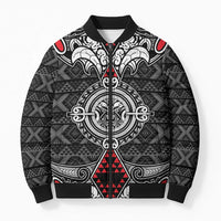 Black Aotearoa Taniko Motif Bomber Puffer Jacket Vintage Maori New Zealand Tribal Art Pattern LT9 Unisex Black - Polynesian Pride