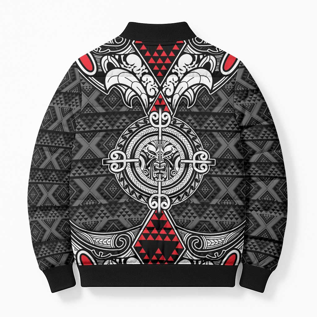 Black Aotearoa Taniko Motif Bomber Puffer Jacket Vintage Maori New Zealand Tribal Art Pattern LT9 - Polynesian Pride