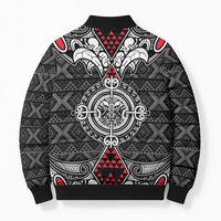 Black Aotearoa Taniko Motif Bomber Puffer Jacket Vintage Maori New Zealand Tribal Art Pattern LT9 - Polynesian Pride