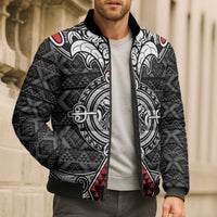 Black Aotearoa Taniko Motif Bomber Puffer Jacket Vintage Maori New Zealand Tribal Art Pattern LT9 - Polynesian Pride