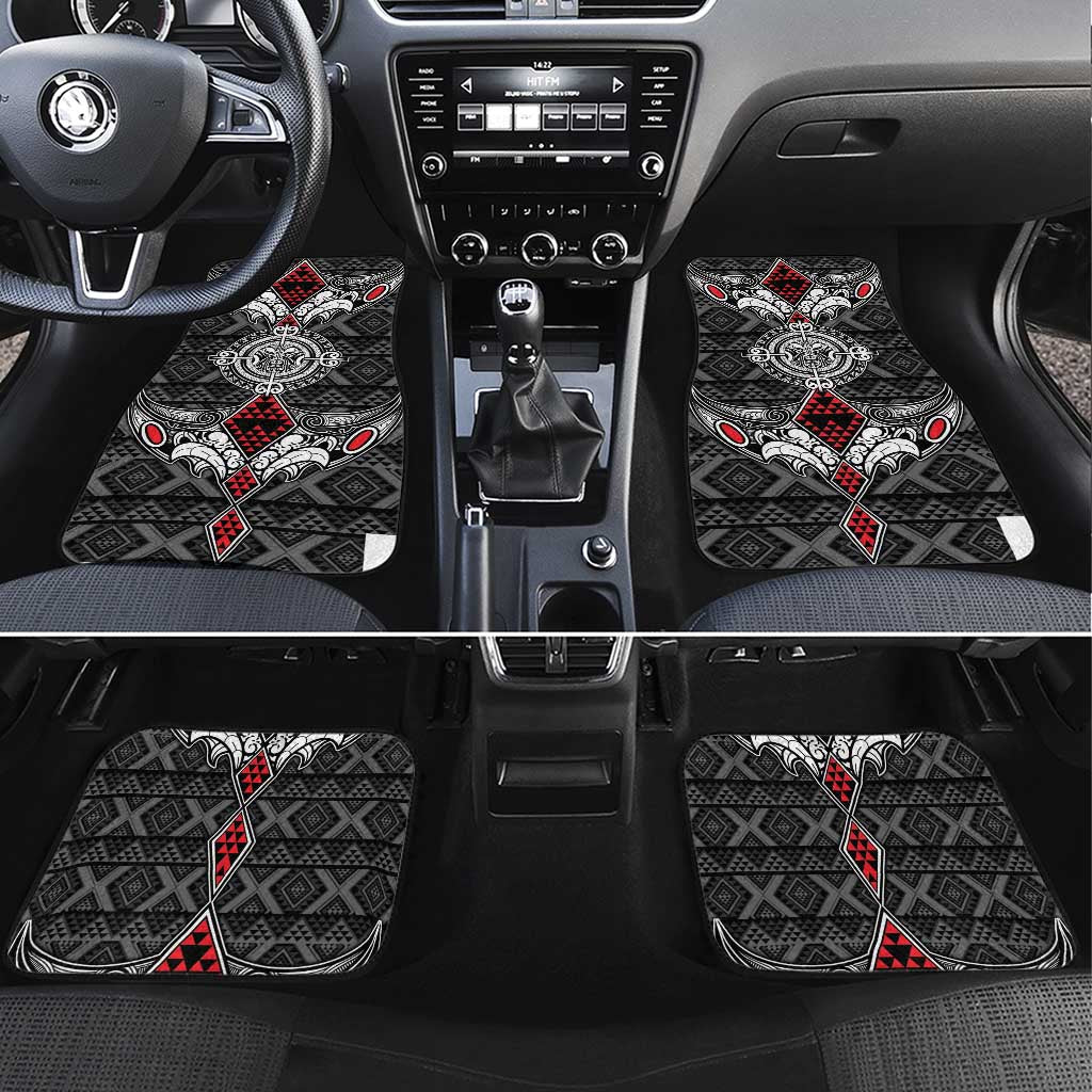 Black Aotearoa Taniko Motif Car Mats Vintage Maori New Zealand Tribal Art Pattern LT9 Set 4pcs Black - Polynesian Pride