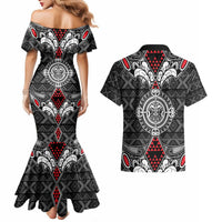 Black Aotearoa Tanilo Motif Couples Matching Mermaid Dress and Hawaiian Shirt Vintage Maori New Zealand Tribal Art Pattern LT9 - Polynesian Pride