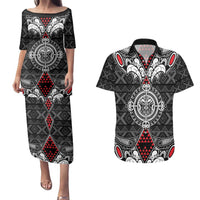 Black Aotearoa Tanilo Motif Couples Matching Puletasi and Hawaiian Shirt Vintage Maori New Zealand Tribal Art Pattern LT9 Black - Polynesian Pride
