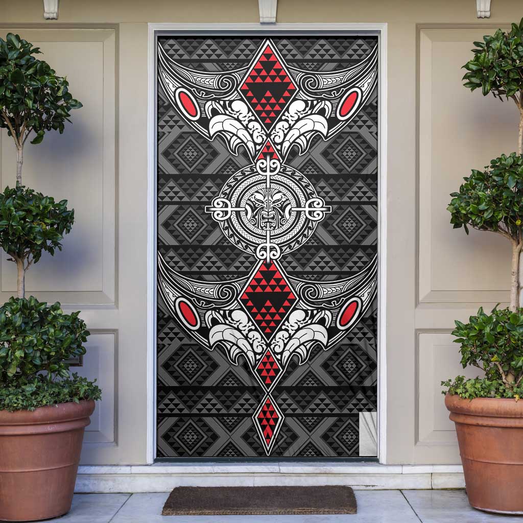 Black Aotearoa Taniko Motif Door Cover Vintage Maori New Zealand Tribal Art Pattern LT9 Black - Polynesian Pride