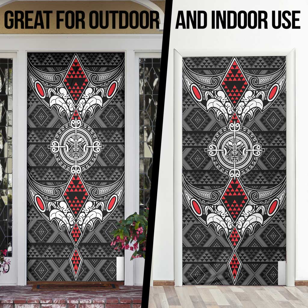 Black Aotearoa Taniko Motif Door Cover Vintage Maori New Zealand Tribal Art Pattern LT9 - Polynesian Pride
