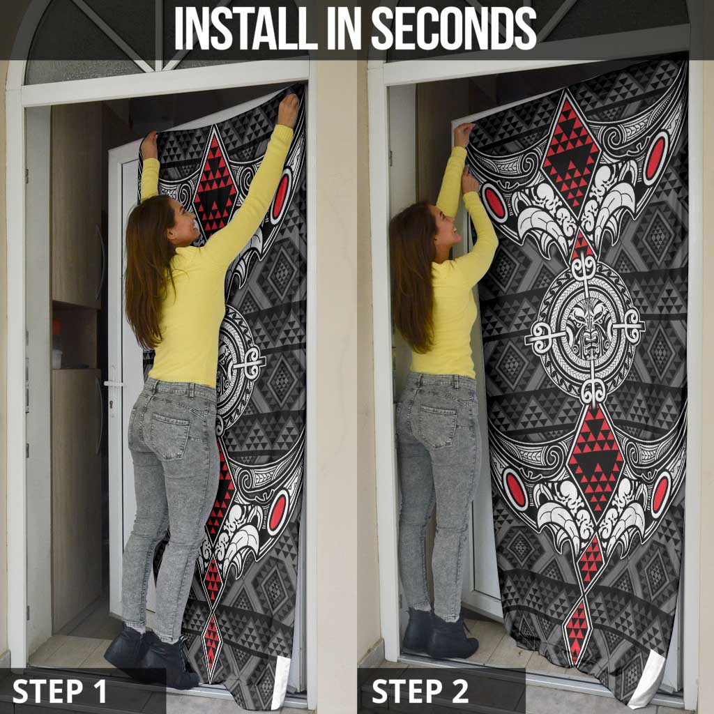 Black Aotearoa Taniko Motif Door Cover Vintage Maori New Zealand Tribal Art Pattern LT9 - Polynesian Pride
