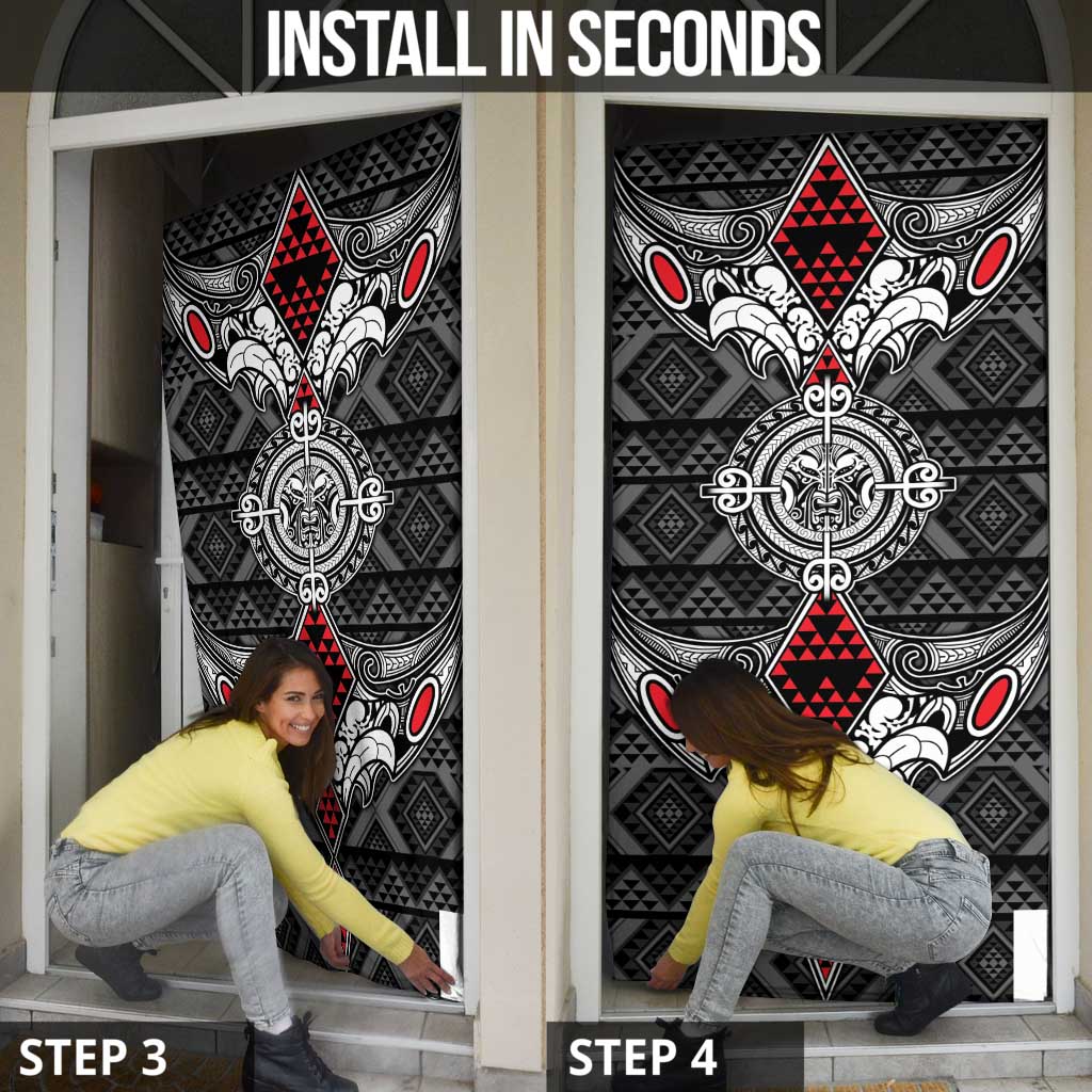 Black Aotearoa Taniko Motif Door Cover Vintage Maori New Zealand Tribal Art Pattern LT9 - Polynesian Pride