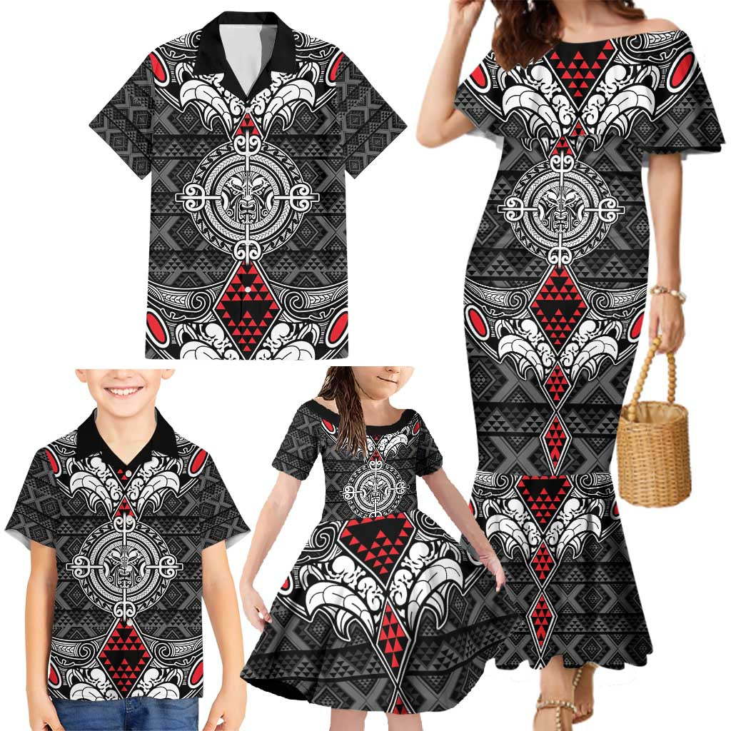 Black Aotearoa Tanilo Motif Family Matching Mermaid Dress and Hawaiian Shirt Vintage Maori New Zealand Tribal Art Pattern LT9 - Polynesian Pride