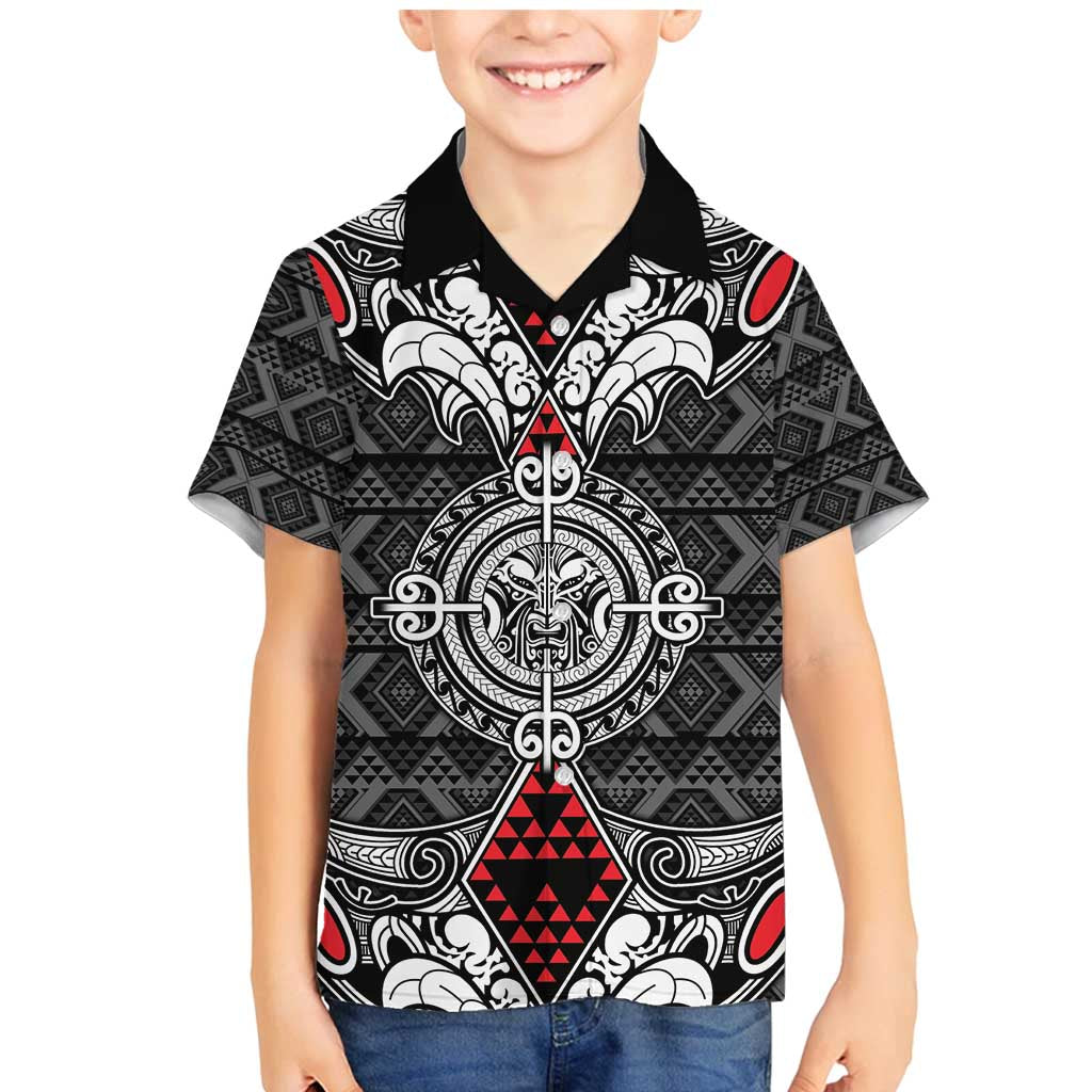 Black Aotearoa Tanilo Motif Family Matching Mermaid Dress and Hawaiian Shirt Vintage Maori New Zealand Tribal Art Pattern LT9 Son's Shirt Black - Polynesian Pride